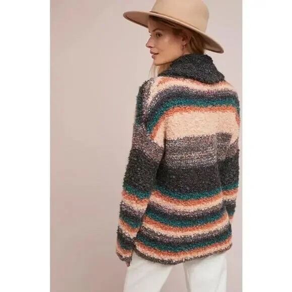 Anthropologie Moth Murray Boucle Chunky Knit Mohair Stripe Cowl Neck Sweater - Picture 15 of 15